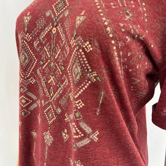 Miss Me MEDIUM Rustic Red Studded Southwestern Sheer Mesh Back Tee Shirt - Picture 2 of 9